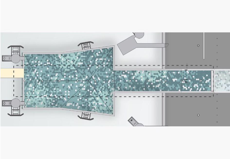 Techo bloc estudio de caso comercial hexa pavimento azul personalizado imagen 3