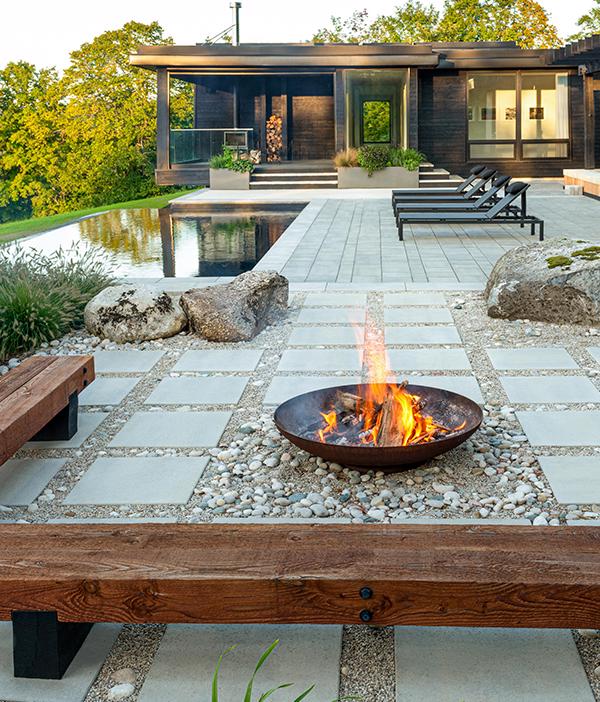 Techo bloc de estilo patio trasero losas exóticas piedra natural gris 5