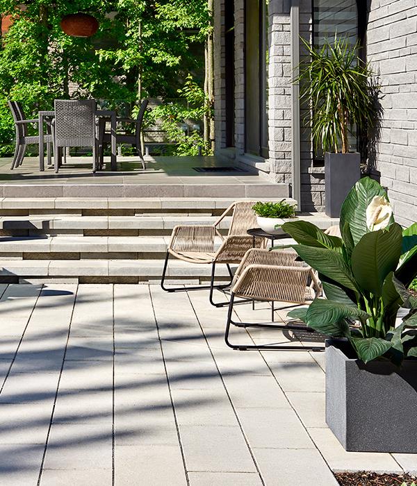 Techo bloc by space patios patio trasero pasarela losas peldaños beige 2