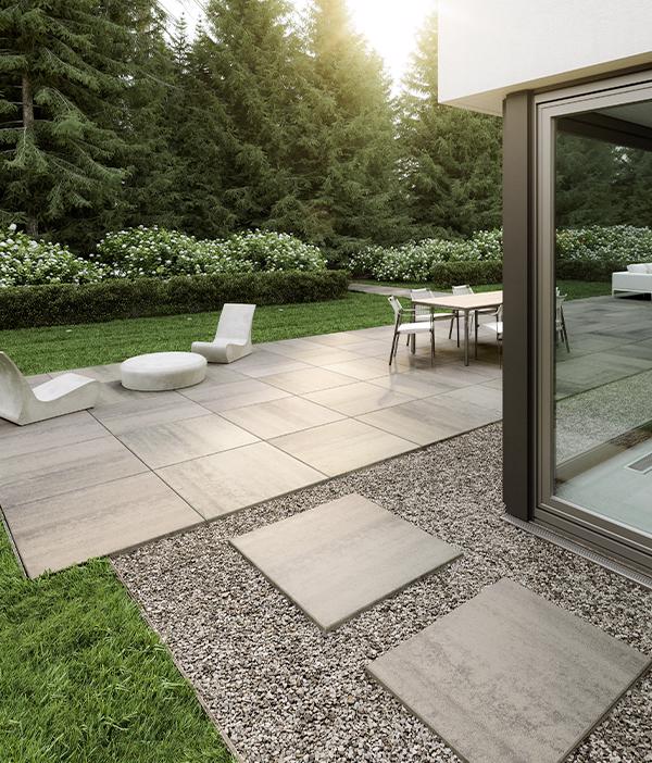 Techo bloc by style patio trasero pasarela grandes losas gris moderno 4