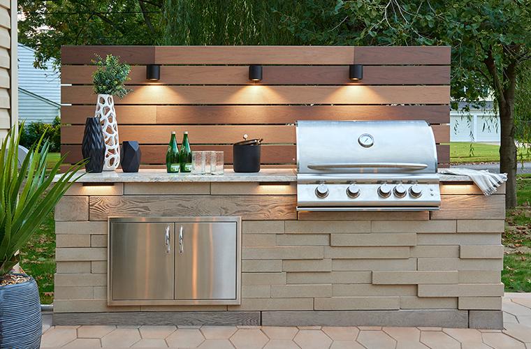 Techo bloc homepage co cocina al aire libre paredes bbq grill beige marrón mosaico img1